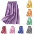 thumbnail image 1 of Unir Women Classic Small Gingham Check Flowy Linen Blend Midi Skirt Drawstring Elastic Waist Casual Long Bottom 1PC M-XXL Plus Size Friendly, 1 of 5