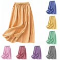 thumbnail image 1 of Unir Women Classic Small Gingham Check Flowy Linen Blend Midi Skirt Drawstring Elastic Waist Casual Long Bottom 1PC M-XXL Plus Size Friendly, 1 of 5