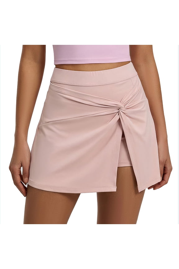 Women Front Twist Knot Wrap Mini Skort High Waist Four Way Stretch Spandex Anti-Chafing Built-In Shorts Tennis Yoga Workout Bottom 1PC S-XXL Plus Size Friendly