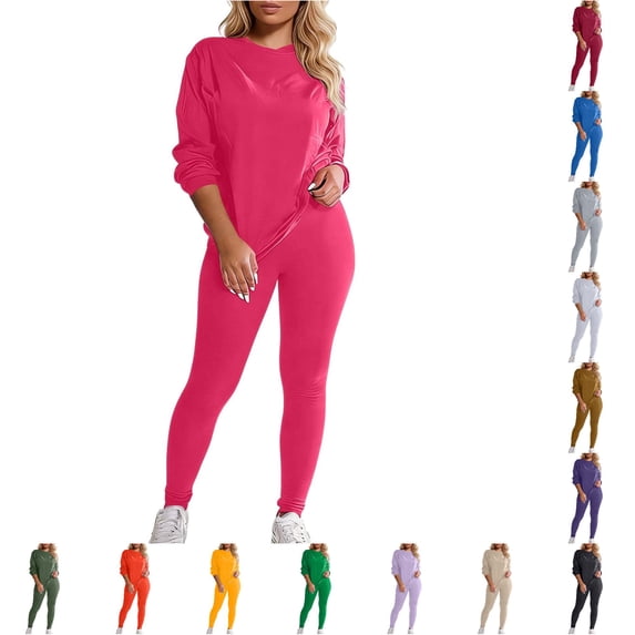 Unir Women Loungewear 2 Piece Sport Set, Crew Neck Long Sleeve Pullover & Elastic Waist Jogger Pants Soft Rayon Casual Home Athletic Suit Multiple Solid Colors S M L XL XXL True To Size