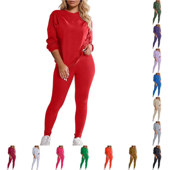 Unir Women Loungewear 2 Piece Sport Set, Crew Neck Long Sleeve Pullover & Elastic Waist Jogger Pants Soft Rayon Casual Home Athletic Suit Multiple Solid Colors S M L XL XXL True To Size