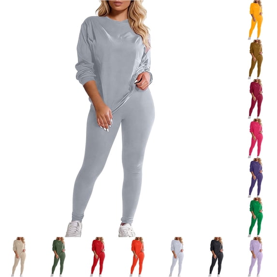 Unir Women Loungewear 2 Piece Sport Set, Crew Neck Long Sleeve Pullover & Elastic Waist Jogger Pants Soft Rayon Casual Home Athletic Suit Multiple Solid Colors S M L XL XXL True To Size