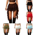 thumbnail image 1 of Unir Women Multi-Layer Floral Lace Ruffle Mini Skirt Wide Elastic Waist Irregular Asymmetrical Side Drape Western Festival Casual Short Bottom 1PC XS-L Plus Size Friendly, 1 of 5
