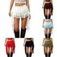 thumbnail image 1 of Unir Women Multi-Layer Floral Lace Ruffle Mini Skirt Wide Elastic Waist Irregular Asymmetrical Side Drape Western Festival Casual Short Bottom 1PC XS-L Plus Size Friendly, 1 of 5