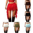 thumbnail image 1 of Unir Women Multi-Layer Floral Lace Ruffle Mini Skirt Wide Elastic Waist Irregular Asymmetrical Side Drape Western Festival Casual Short Bottom 1PC XS-L Plus Size Friendly, 1 of 5