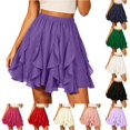 thumbnail image 1 of Unir Women Multi-Layer Ruffle Tiered Flowy Mini Chiffon Skirt Elastic High Waist Pleated Summer Beach Casual Bottom 1PC S-XXL Plus Size Friendly, 1 of 4