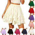 thumbnail image 1 of Unir Women Multi-Layer Ruffle Tiered Flowy Mini Chiffon Skirt Elastic High Waist Pleated Summer Beach Casual Bottom 1PC S-XXL Plus Size Friendly, 1 of 4