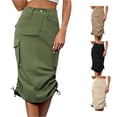 thumbnail image 1 of Unir Women Multi Pocket Cargo Midi Skirt High Waist Side Drawstring Ruched Twill Casual Street Bottom 1PC XS-S-M-L-XL Plus Size Friendly, 1 of 6
