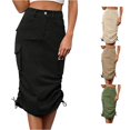 thumbnail image 1 of Unir Women Multi Pocket Cargo Midi Skirt High Waist Side Drawstring Ruched Twill Casual Street Bottom 1PC XS-S-M-L-XL Plus Size Friendly, 1 of 6