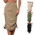 thumbnail image 1 of Unir Women Multi Pocket Cargo Midi Skirt High Waist Side Drawstring Ruched Twill Casual Street Bottom 1PC XS-S-M-L-XL Plus Size Friendly, 1 of 6