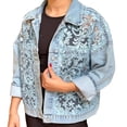 thumbnail image 1 of Unir Women Oversized Floral Lace Patchwork Cropped Denim Jacket Collared Button Up Casual Outer Coat 1PC S-XXL, 1 of 6