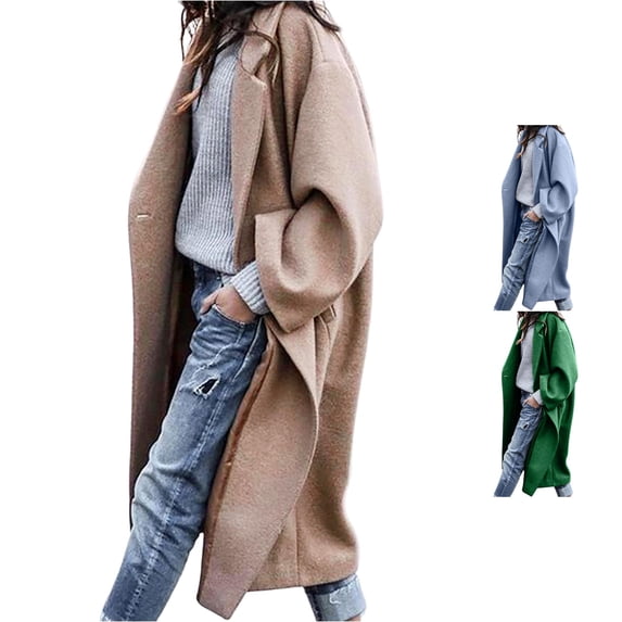 Unir Women Oversized Lapel Open Front Long Wool Blend Coat Reinforced Stitching Resistant Loose Wide Sleeve Winter Outerwear 1pc S-XXXL True To Size Plus Size Friendly