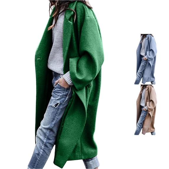 Unir Women Oversized Lapel Open Front Long Wool Blend Coat Reinforced Stitching Resistant Loose Wide Sleeve Winter Outerwear 1pc S-XXXL True To Size Plus Size Friendly