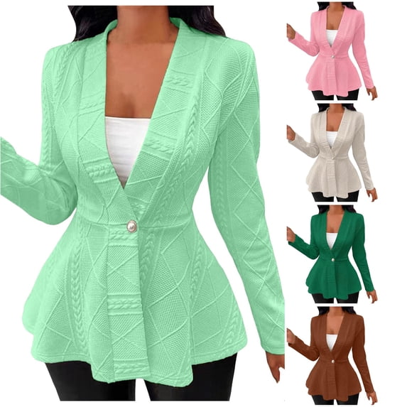 Unir Women Relaxed Shawl Collar Single Button Jacquard Textured Peplum Blazer Long Sleeve Casual Daily Spring Fall Elegant Business Layering Jacket 1PC S-XXL Plus Size Friendly