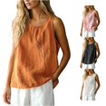thumbnail image 1 of Unir Women Relaxed Sleeveless Casual Vest, Round Neck Embroidered Lightweight Tank Top, Washed Cotton Feel Summer Layering Blouse, Breathable Loose Fit Solid Color Shirt, Pink White Black Coffee, 1 of 4