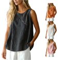 thumbnail image 1 of Unir Women Relaxed Sleeveless Casual Vest, Round Neck Embroidered Lightweight Tank Top, Washed Cotton Feel Summer Layering Blouse, Breathable Loose Fit Solid Color Shirt, Pink White Black Coffee, 1 of 4