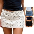 thumbnail image 1 of Unir Women Retro Polka Dot Stretch Denim Mini Skirt Mid Rise Button Zip Built-In Safety Liner Y2K Street Casual Short Bottom 1PC S-XL Plus Size Friendly, 1 of 4