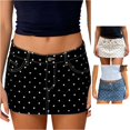 thumbnail image 1 of Unir Women Retro Polka Dot Stretch Denim Mini Skirt Mid Rise Button Zip Built-In Safety Liner Y2K Street Casual Short Bottom 1PC S-XL Plus Size Friendly, 1 of 4