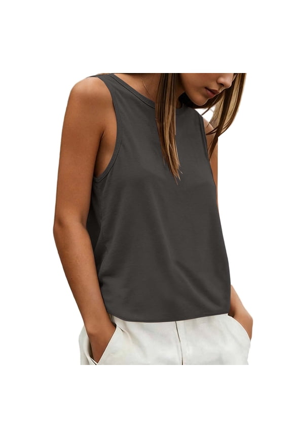 Women’S Open Back Twist Sleeveless Tank Top, Casual Solid Round Neck Loose Fit Top, Lightweight Polyester, 1pc, Sizes S To XXXL