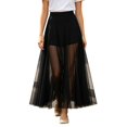 thumbnail image 1 of Unir Women Sheer Tulle Mesh Layered Flowy Maxi Skirt Wide Elastic Waist Built-In Anti-Chafing Short Liner Summer Casual Long Bottom 1PC S-XL Plus Size Friendly, 1 of 5