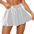 thumbnail image 1 of Unir Women Shiny Glossy PU Full Pleated Mini Skirt High Waist Stretch No Inner Liner Club Rave Party Bottom 1PC S-XXXXL Plus Size Friendly, 1 of 5