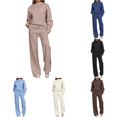 thumbnail image 1 of Unir Women Solid Loungewear 2 Piece Set, Crew Neck Loose Sweatshirt & Elastic Drawstring Wide Leg Pants Relaxed Home Wear True To Size, 1 of 7