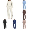 thumbnail image 1 of Unir Women Solid Loungewear 2 Piece Set, Crew Neck Loose Sweatshirt & Elastic Drawstring Wide Leg Pants Relaxed Home Wear True To Size, 1 of 7