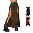 thumbnail image 1 of Unir Women Symmetrical Dual Side Metal Buckle Tall Slit Straight Maxi Skirt Fitted High Waist Twill Gothic Punk Cosplay Party Casual Long Bottom 1PC S-XXL Plus Size Friendly, 1 of 6