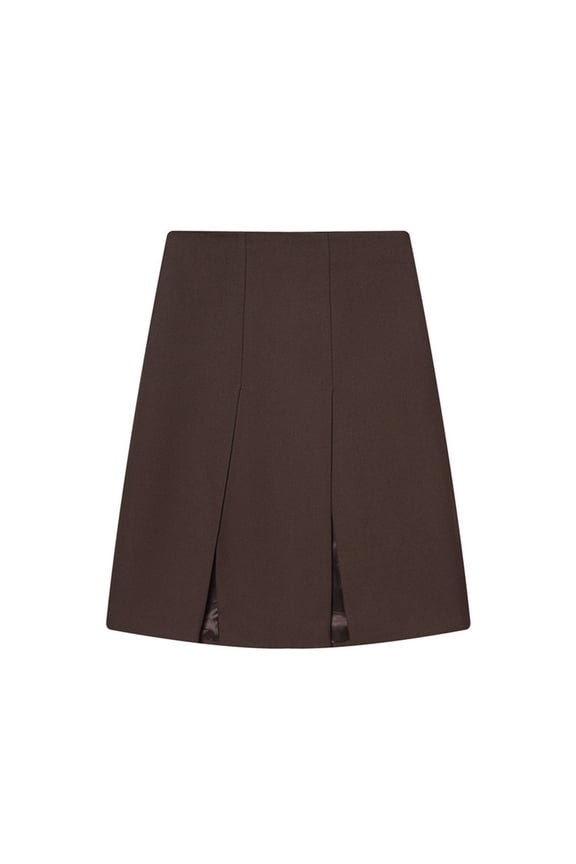 Women Vertical Dual Front Split Flared A-Line Mini Skirt Tailored High Waist Heavy Twill Office Formal Casual Short Bottom 1PC XS-L Plus Size Friendly