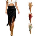 thumbnail image 1 of Unir Women Western Long Fringe Wrap Midi Skirt High Waist Soft Suede Irregular Asymmetrical Country Casual Bottom 1PC S-M-L-XL-XXL Plus Size Friendly, 1 of 6