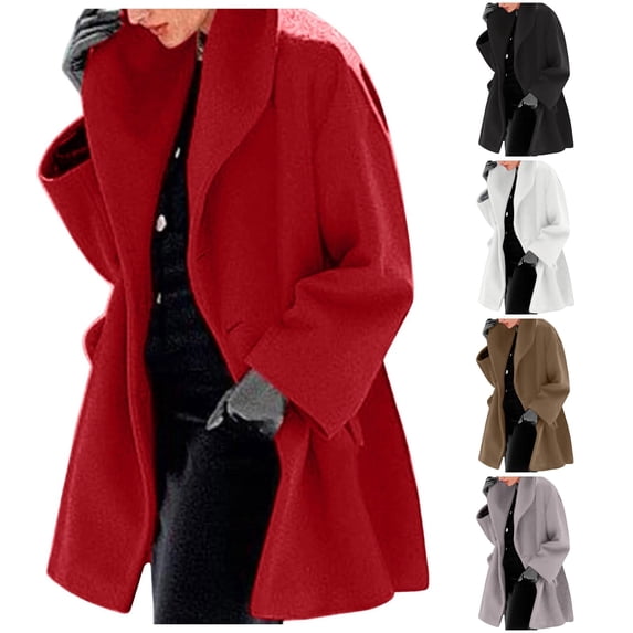 Unir Women Wide Lapel Open Front Wool Blend Mid Length Coat Reinforced Stitching Long Sleeve Loose Warm Winter Casual Outer Coat With Pockets 1pc S-XXL True To Size