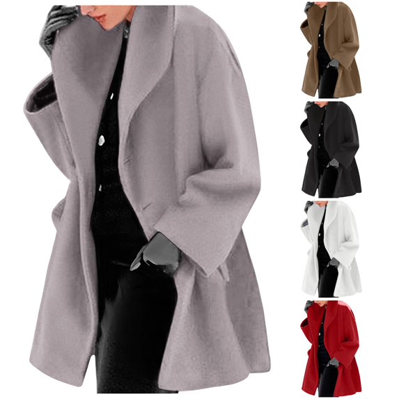 Unir Women Wide Lapel Open Front Wool Blend Mid Length Coat Reinforced Stitching Long Sleeve Loose Warm Winter Casual Outer Coat With Pockets 1pc S-XXL True To Size