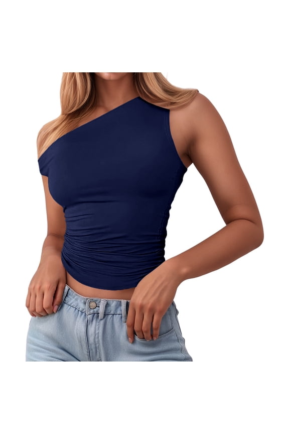 Women's Asymmetrical Off Shoulder Fitted Cami Top Solid Sleeveless Slim Sexy Night Out Casual Daily Vacation Street Wear, 1 Piece, XS-XL