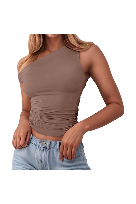 Women's Asymmetrical Off Shoulder Fitted Cami Top Solid Sleeveless Slim Sexy Night Out Casual Daily Vacation Street Wear, 1 Piece, XS-XL