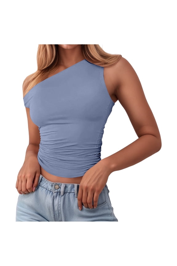 Women's Asymmetrical Off Shoulder Fitted Cami Top Solid Sleeveless Slim Sexy Night Out Casual Daily Vacation Street Wear, 1 Piece, XS-XL
