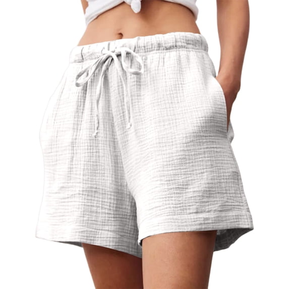 Unir Women’s Beach Gauze Drawstring Shorts, Vacation Elastic Waist Shorts with Side Pockets, Light Blue/Black/White/Green, XS,S,M,L,XL,XXL