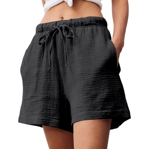 Unir Women’s Beach Gauze Drawstring Shorts, Vacation Elastic Waist Shorts with Side Pockets, Light Blue/Black/White/Green, XS,S,M,L,XL,XXL