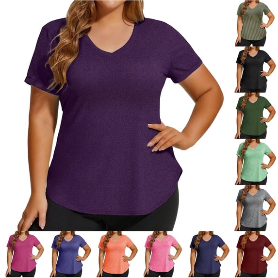 Unir Women's Breathable Cotton-Feel Athletic T-Shirt, Loose Fit V-Neck Short Sleeve Workout Top, 1 Piece, S-XXL Plus Size Friendly