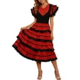 thumbnail image 1 of Unir Women's Carnival Dance Dress, Fringe Trim Polka Dot Ruffle Flamenco for Performance & Party, 1PC, S-XXXL, 1 of 4