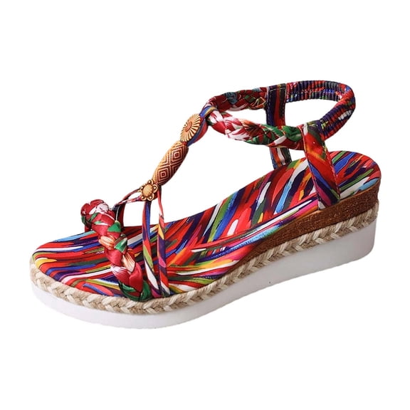 Unir Women's Casual Cloth Bohemian Wedge Sandals, Purple Braided Strap Espadrille Summer Platform Shoes for Vacation & Street Style, 1Pair, 36-43