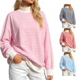 thumbnail image 1 of Unir Women's Color Block Neck Layering Sweatshirt Horizontal Stripe Oversized Rib Long Sleeve Casual Pullover Top 1PC S-XL Plus Size Friendly, 1 of 5