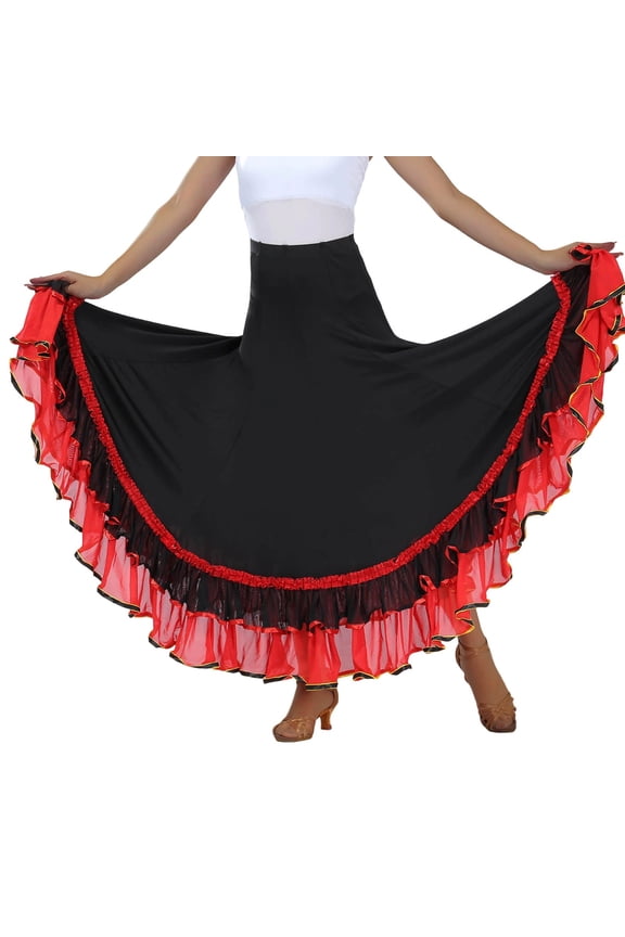 Women's Flamenco Dancing Skirt, Mesh Tiered Ruffle Maxi Skirt, 1PC, One Size