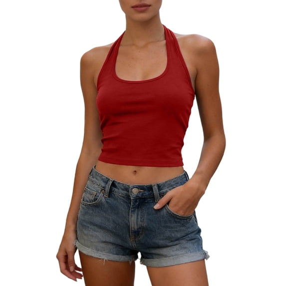 Unir Women's Halter Backless Cami Top with Padded Cups Twisted Back Slim Fit Casual Summer Tank, 1 Piece, One Size