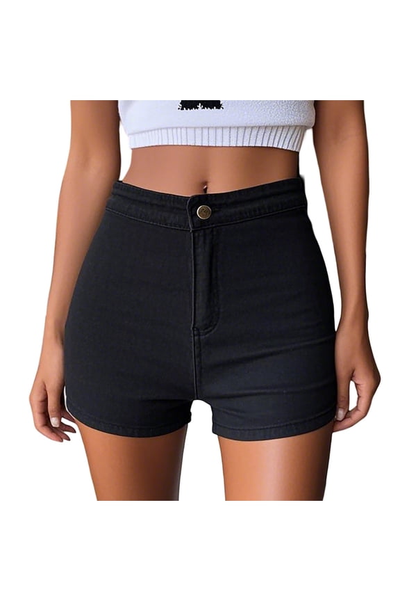 Women’s High Waist Bodycon Denim Shorts, Stretchy Black Jean Shorts for Streetwear & Night Out, S/M/L/XL/XXL