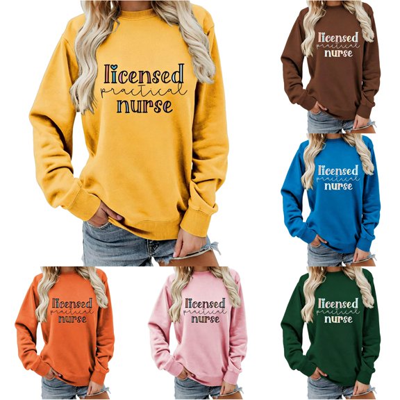 Unir Women's Licensed Practical Nurse Color Text Graphic Crewneck Sweatshirt Oversized Long Sleeve Medical Layering Pullover Top 1PC S-XXXXXL Plus Size Friendly