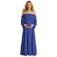 thumbnail image 1 of Unir Women's Maternity 450g Stretch Spandex Gown, Off-The-Shoulder Ruffle Sleeve Tiered Maxi Dress, Flowy Boho Pregnancy Photography & Formal Long Dress, 1pc, S/M/L/XL/XXL, 1 of 6