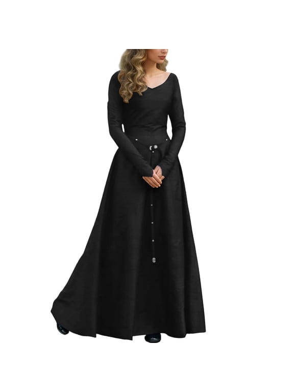 Women's Dress, V-Neck Long Sleeve Retro Renaissance Gown for & Themed Celebrations, 1PC, S-XXXXL