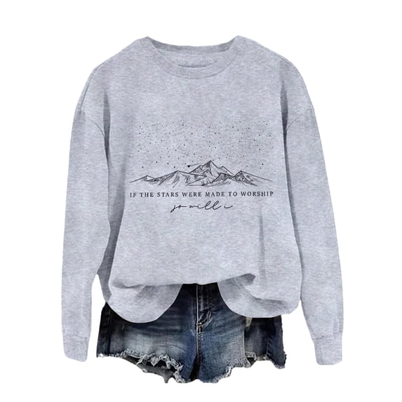 Unir Women's Minimal Mountain Star Script Crewneck Sweatshirt Oversized Nature Quote Fall Casual Layering Long Sleeve Pullover Top 1PC S-XXL Plus Size Friendly