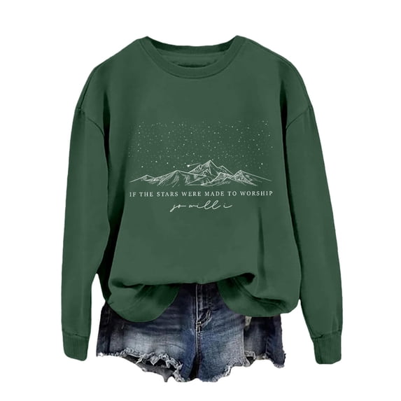 Unir Women's Minimal Mountain Star Script Crewneck Sweatshirt Oversized Nature Quote Fall Casual Layering Long Sleeve Pullover Top 1PC S-XXL Plus Size Friendly