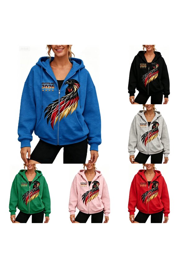Women's National Pride Layering Zip Hoodie German Eagle Flag Oversized Drawstring Pocket Long Sleeve Casual Jacket Top 1PC S-XXXXL Plus Size Friendly